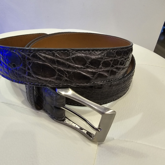 Saks Fifth Ave Gray belt USA Crocodile 40 Silver Buckle - Picture 4 of 7